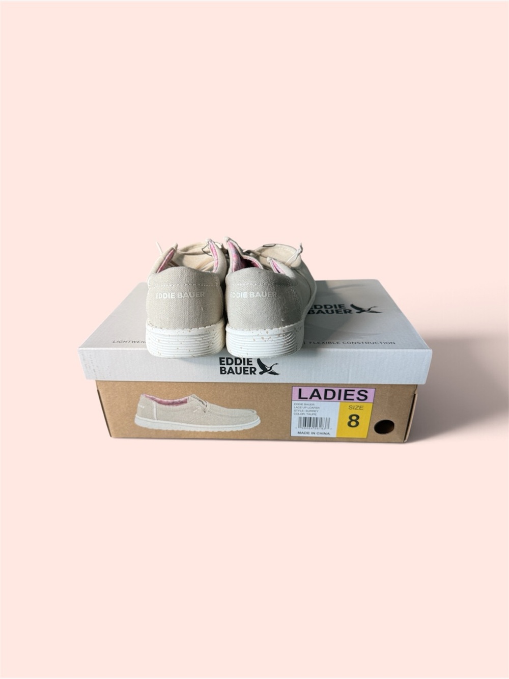 Eddie Bauer Women's Beige Canvas Slip-Ons with Pink Accents NIB Women’s 8